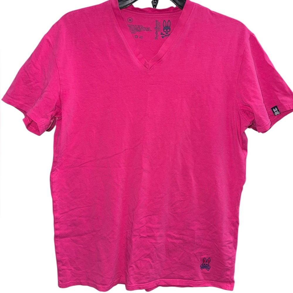 Psycho Bunny Bright Pink V-Neck Tee Size Medium